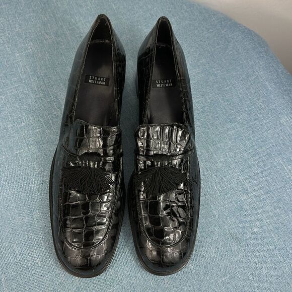 Stuart Weitzman Oxfords Vintage Black Patent Leather Loafers Size 8 M - Picture 2 of 11